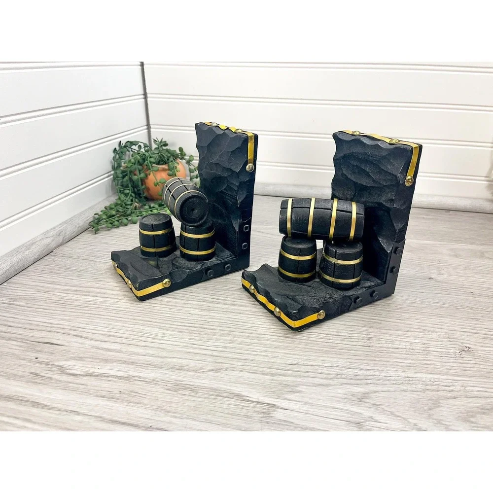 Vintage Barrel Bookends: Mid Century Bar Home Office Decor - Picture 5 of 10